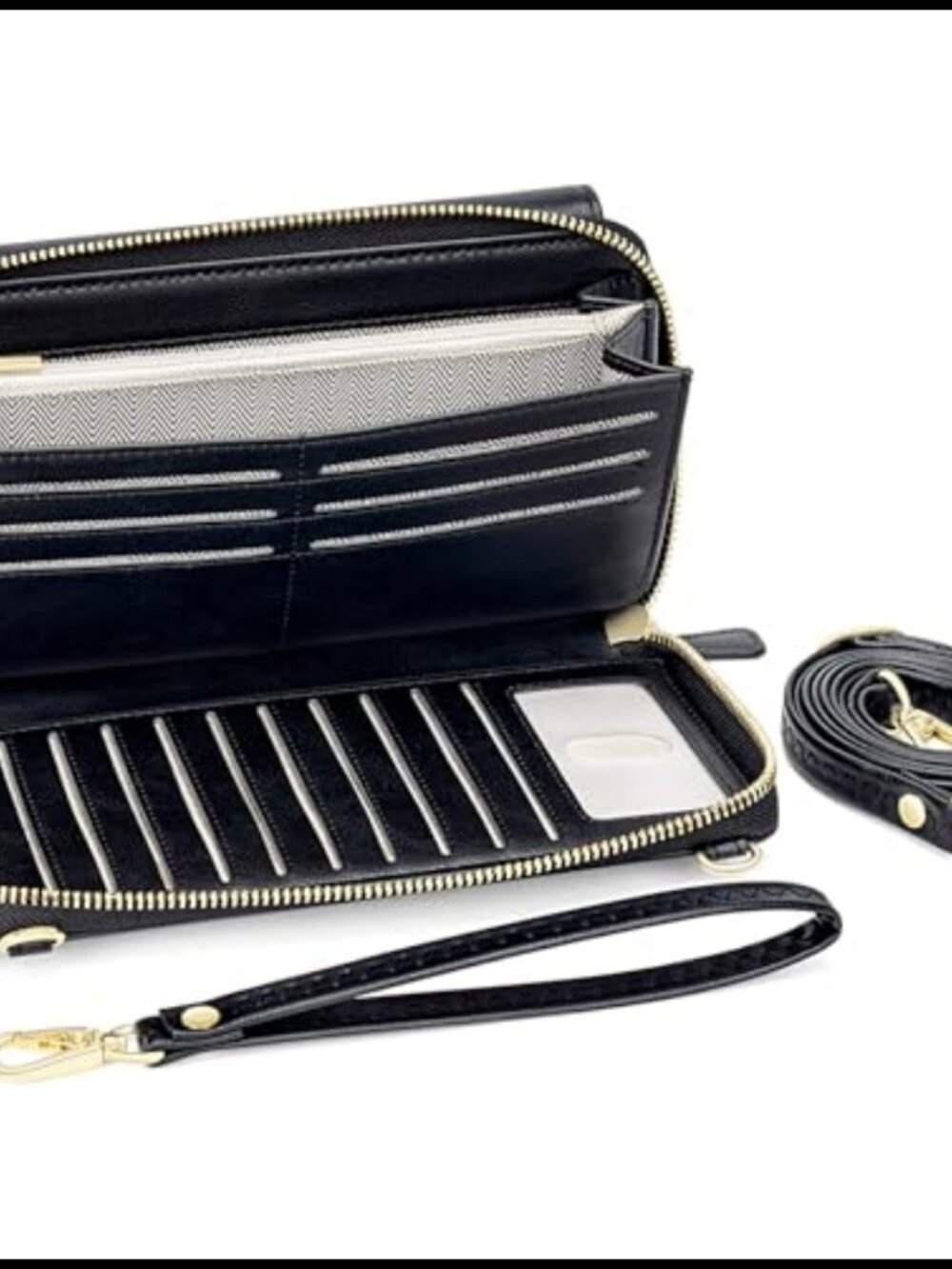 Vegan Leather Crossbody Wristlet Wallet RFID Cell Phone Pocket